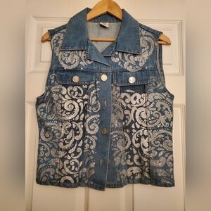 Denim Vest with Silver Pattern
